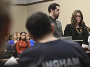 "My silence ends today," former gymnast Marta Stern says Monday, Jan. 22, 2018, the fifth day of victim impact statements against Larry Nassar  in Ingham County Circuit Court in Lansing, Mich. Nassar will be sentenced on sexual assault charges this week. He has admitted molesting athletes during treatment when he was employed by Michigan State University and USA Gymnastics, which trains Olympians. He will be sentenced on seven sexual assault charges this week.