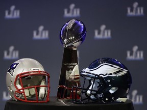 The Vince Lombardi Trophy is seen before a news conference by Commissioner Roger Goodell in advance of the Super Bowl 52 football game, Wednesday, Jan. 31, 2018, in Minneapolis. The Philadelphia Eagles play the New England Patriots on Sunday, Feb. 4, 2018.