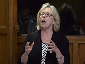 Green Party Leader Elizabeth May asks a question during question period in the House of Commons on Parliament Hill in Ottawa on Wednesday, May 31, 2017.