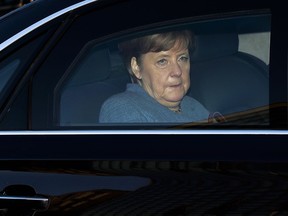 German Chancellor Angela Merkel arrives for exploratory talks of her Christian Union parties block with the Social Democrats about a new German government at the Christian Democratic Union, CDU, headquarters in Berlin, Monday, Jan. 8, 2018.