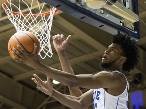 Duke's Marvin Bagley III (35) jumps for a layup during the first half of an NCAA college basketball game against Pittsburgh in Durham, N.C., Saturday, Jan. 20, 2018.