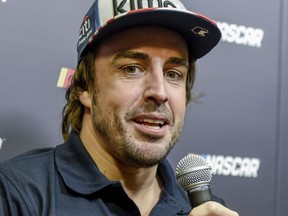 Fernando Alonso talks about his career and future plans during the NASCAR Media Tour in Charlotte, N.C., Tuesday, Jan. 23, 2018.