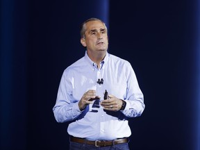 Intel CEO Brian Krzanich delivers a keynote speech at CES International on Monday, Jan. 8, 2018, in Las Vegas.