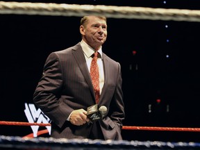 FILE - In this Oct. 30, 2010 file photo, WWE chairman and CEO Vince McMahon speaks to an audience during a WWE fan appreciation event in Hartford, Conn.   WWE's 'Raw' set out to be a special kind of wrestling show from its birth on Jan. 11, 1993. "Welcome everyone, to Monday Night Raw!" McMahon bellowed. "We are live from New York City!" The WWE will celebrate the 25th anniversary of "Raw" on Jan. 22, 2018 at its original home of the Manhattan Center with some of the biggest stars in the company's history stopping by for a fight.