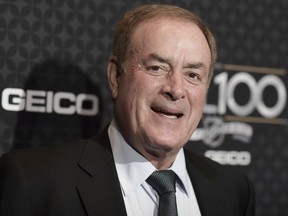 FILE- In this Jan. 27, 2017, file photo, Al Michaels arrives at the The NHL100 Gala held at the Microsoft Theater in Los Angeles. Michaels is set to join Pat Summerall as the only play-by-play announcers to call at least 10 Super Bowls when he works next weekend's game in Minneapolis between New England and Philadelphia.