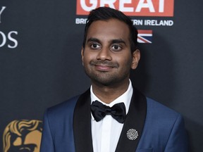 FILE - In this Friday, Oct. 27, 2017 file photo, Aziz Ansari arrives at the BAFTA Los Angeles Britannia Awards in Beverly Hills, Calif. What makes a private sexual encounter newsworthy? A little-known website raised that very question after publishing an unidentified woman's vivid account of the sexual advances of the comedian.