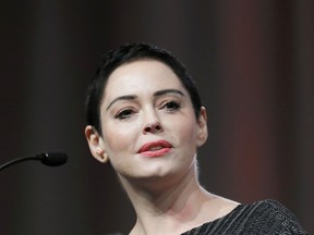 FILE - In this Oct. 27, 2017, file photo, actress Rose McGowan speaks at the inaugural Women's Convention in Detroit. A Virginia county prosecutor has recused himself from McGowan's upcoming trial for felony possession of a controlled substance, citing conflict of interest.