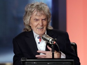 FILE - In this May 29, 2015 file photo, cable television and radio personality Don Imus appears on his last "Imus in the Morning" program, on the Fox Business Network, in New York.  Imus, the cantankerous radio host whose career was derailed when he made racist and sexist remarks in 2007, is retiring from his morning show. New York-based WABC-AM says Imus' last morning drive time show will be on March 29, 2018.