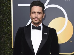 FILE - In this Jan. 7, 2018 file photo, James Franco arrives at the 75th annual Golden Globe Awards in Beverly Hills, Calif. Facing accusations by an actress and a filmmaker over alleged sexual misconduct, James Franco said on CBS' "The Late Show with Stephen Colbert" on Tuesday the things he's heard aren't accurate but he supports people coming out "because they didn't have a voice for so long."
