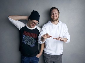 Director Don Argott, left, and Dan Reynolds pose for a portrait to promote the film, "Believer", at the Music Lodge during the Sundance Film Festival on Sunday, Jan. 21, 2018, in Park City, Utah. The Mormon frontman of the Imagine Dragons rock band hopes the Sundance Film Festival documentary that follows his journey to becoming an advocate for LGBT Mormon youth triggers real change by his religion's leaders and puts an end to what he calls shaming of gay and lesbian kids in the religion.