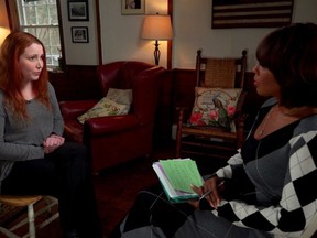 This image released by CBS shows Dylan Farrow, left, adopted daughter of Mia Farrow and Woody Allen, during an interview airing Thursday, Jan. 18, 2018, on "CBS This Morning." Farrow, now 32, recounted the 1992 incident, when she was 7 years old, in which she said Allen molested her in her mother's Connecticut home. (CBS via AP)