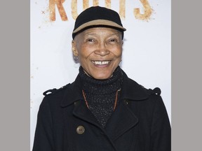 FILE - In this May 23, 2016 file photo, actress Olivia Cole, who starred in the original TV series "Roots," attends the premiere of History Channel's updated "Roots" mini-series in New York. A funeral association official says that Cole died of a heart attack last Friday, Jan. 19, 2018, at her home in San Miguel de Allende, a city in central Mexico. She was 75.