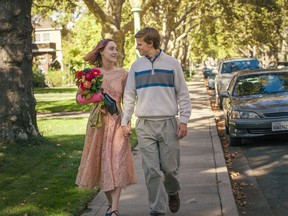 This image released by A24 Films shows Saoirse Ronan, left, and Lucas Hedges in a scene from "Lady Bird." The film was nominated for the top honor for the GLAAD Media Awards.