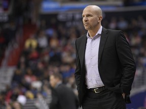 This Jan. 15, 2018 photo shows Milwaukee Bucks head coach Jason Kidd looking on during the second half of an NBA basketball game against the Washington Wizards in Washington. The Bucks have relieved Kidd from his head coaching duties, Monday, Jan. 22, 2018.