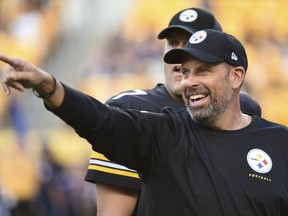 FILE - This Aug. 26, 2017 file photo shows Pittsburgh Steelers offensive coordinator Todd Haley standing with quarterback Ben Roethlisberger (7) before an NFL preseason football game against the Indianapolis Colts in Pittsburgh. A person familiar with the negotiations says the Browns are hiring Todd Haley. Cleveland coach Hue Jackson is turning his offense over to Haley, who spent six seasons in Pittsburgh before he was fired last week, said the person who spoke Monday, Jan. 22, 2018 to the Associated Press on condition of anonymity because the team has not announced the move.