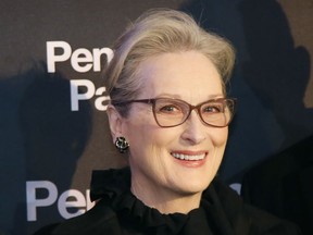 File-This Jan. 13, 2018, file photo shows actress Meryl Streep posing for photographers on arrival at the French premiere of the film 'The Post' in Paris, France.  Streep, baseball player Al Leiter and E Street Band member Steven Van Zandt are among the 20 newest members of the New Jersey Hall of Fame. The class of 2017 also includes singers Debbie Harry and Frankie Valli (he will be inducted with four other members of the Four Seasons) and "Cake Boss" reality star Buddy Valastro for the performing arts.