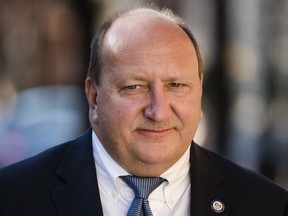 FILE - In a Tuesday, Nov. 28, 2017 file photo, Allentown Mayor Ed Pawlowski, who is facing corruption charges, walks to the federal courthouse in Philadelphia during a break in a pretrial hearing. Opening statements are scheduled to begin Monday, Jan. 22, 2017,  in the federal corruption trial of Pawlowski.