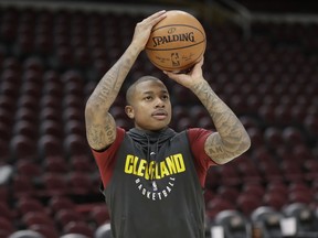 Cleveland Cavaliers' Isaiah Thomas warms up before an NBA basketball game between the Portland Trail Blazers and the Cleveland Cavaliers, Tuesday, Jan. 2, 2018, in Cleveland.