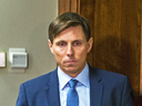 Patrick Brown arrives to address allegations against him at a press conference, Wednesday night.