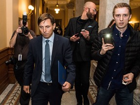 Ontario Progressive Conservative Leader Patrick Brown leaves Queen's Park after a press conference in Toronto on Wednesday, Jan. 24, 2018, regarding allegations of sexual abuse that have been made against him.