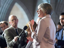 Employment, Workforce Development and Labour Minister Patricia Hajdu speaks with media in the foyer of the House of Commons, Monday Jan. 29, 2018.