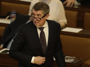 Czech Republic's Prime Minister Andrej Babis attends a parliament session in Prague, Czech Republic, Friday, Jan. 19, 2018. Lawmakers in the lower house of Parliament have agreed to lift the immunity from prosecution for billionaire Andrej Babis over an alleged fraud involving EU subsidies.