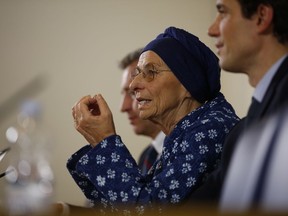 Emma Bonino speaks at the Foreign Press Club in Rome, Thursday, Jan. 4, 2018. Italy's political parties are scrambling to solidify coalitions and find viable candidates at the two-month mark before March 4 parliamentary elections, working under a complicated new electoral law designed to improve governing stability. On Thursday, longtime radical leader Emma Bonino announced an alliance of her own after denouncing as undemocratic the new law's requirement that new or small parties outside parliament get thousands of signatures before being allowed to field candidates.