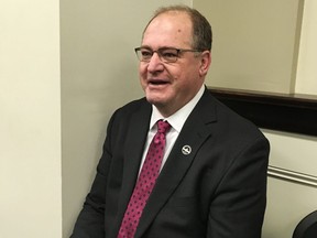 Kentucky GOP House Speaker Jeff Hoover attends annual ethics and anti-sexual harassment training for the state legislature on Wednesday, Jan. 3, 2018, in Frankfort, Ky. Hoover has temporarily stepped aside from his duties while the Legislative Ethics Commission investigates a sexual harassment settlement he signed with a woman who once worked in his office.