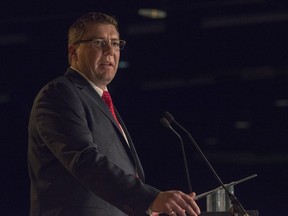 Newly-elected Saskatchewan Party leader and Saskatchewan Premier Scott Moe speaks during the Saskatchewan Party Leadership Convention in Saskatoon, Saturday, January 27, 2018.