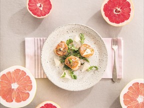 Roasted Scallops with Grapefruit, Brown Butter and Thyme