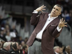 South Carolina head coach Frank Martin reacts to a play during the first half of an NCAA college basketball game against Kentucky Tuesday, Jan. 16, 2018, in Columbia, S.C.
