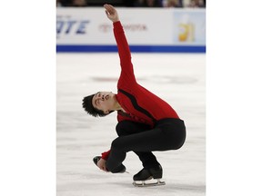 Vincent Zhou performs during the men's free skate event at the U.S. Figure Skating Championships in San Jose, Calif., Saturday, Jan. 6, 2018.