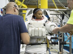 In this Sept. 16, 2014 photo provided by NASA, astronaut Jeanette Epps participates in a spacewalk training session at the Johnson Space Center in Houston.   "I want to make sure that young people know that this didn't happen overnight. There was a lot of work involved, and a lot of commitment and consistency. It is a daunting task to take on," said Epps of her appointment to the ISS crew.