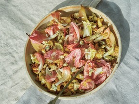 Spelt with Pickled Pears and Pink Leaves