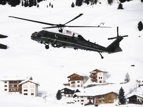Marine One carrying US President Donald Trump lands at the heliport during Trump's arrival at the annual meeting of the World Economic Forum, WEF, in Davos, Switzerland, Thursday, Jan. 25, 2018.