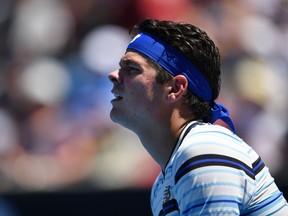 Milos Raonic prepares to return a serve against Lukas Lacko at the Australian Open on Jan. 16.