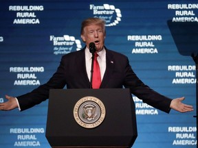 President Donald Trump speaks at the American Farm Bureau Federation annual convention Monday, Jan. 8, 2018, in Nashville, Tenn.