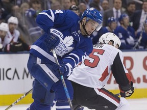 Toronto Maple Leafs centre Auston Matthews searches for the puck against the Ottawa Senators on Jan.10.