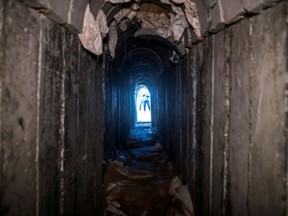 A picture, taken on Jan. 18, 2018 from the Israeli side of the border with the Gaza Strip shows the exit of a tunnel, that Israel says was dug by the Islamic Jihad group, leading from the Palestinian enclave into Israel, near southern Israeli kibbutz of Kissufim. Israel uncovered and destroyed the tunnel in late October.