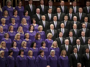 The Mormon Tabernacle Choir sings at The Church of Jesus Christ of Latter-day Saints President Thomas S. Monson's funeral at the Conference Center in Salt Lake City on Friday, Jan. 12, 2018. Monson died Jan. 2 at age 90 after nearly a decade leading the church.