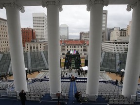 Workers and staff finalize preparations for the Inauguration of Virginia Gov.-elect, Lt. Gov Ralph Northam at the Capitol in Richmond, Va., Saturday, Jan. 13, 2018.
