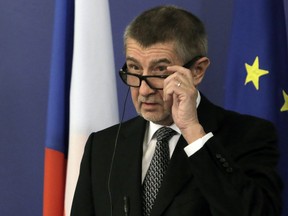 Czech Prime Minister Andrej Babis speaks during news conference after his meeting with his Bulgarian counterpart in Sofia, Monday, Jan. 22, 2018.