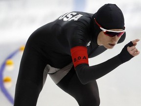 Mia Manganello competes in the women's 3000-meter during the U.S. Olympic long track speedskating trials, Tuesday, Jan. 2, 2018, in Milwaukee.