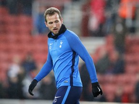 Tottenham's Harry Kane walks on the pitch during warm up before the English Premier League soccer match between Southampton and Tottenham Hotspur at the St Mary's Stadium in Southampton, England, Sunday, Jan. 21, 2008.