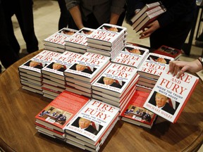FILE - In this Tuesday, Jan. 9, 2018, file photo, copies of Michael Wolff's "Fire and Fury: Inside the Trump White House" on display as they go on sale at a bookshop, in London. North Korea has found good material to attack President Donald Trump: Michael Wolff's bombshell new book, "Fire and Fury."