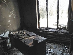 In this handout photo released by Russian rights group Memorial, a view of the working room of the regional Prominent human rights group Memorial after the arson attack in Nazran, Ingushetia region, Russia, Wednesday, Jan. 17, 2018. Masked attackers on Wednesday torched the office of the prominent Russian rights group Memorial in the region of Ingushetia, the latest escalation of tensions between the activists and officials in the North Caucasus. (Russian rights group Memorial, Photo via AP)