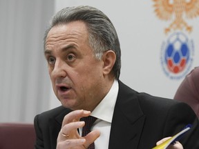 FILE - In this Monday, Dec. 25, 2017 file photo, Vitaly Mutko, Russian Federation Deputy Prime Minister speaks to the media during a news conference following Russian Football Union meeting in Moscow, Russia. A new generation of young, talented and above all clean Russian athletes will compete at next month's Winter Olympics, Deputy Prime Minister Vitaly Mutko  said in an interview Saturday Jan. 20, 2018. (AP Photo, File)