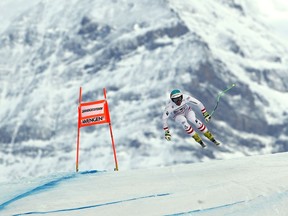 Austria's Vincent Kriechmayr competes during the first portion of an alpine ski, men's World Cup combined race, in Wengen, Switzerland, Friday, Jan. 12, 2018.