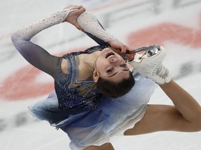 Evgenia Medvedeva of Russia skates her short program at the European figure skating championships in Moscow, Russia, Thursday, Jan. 18, 2018.