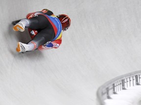 Germany's Felix Loch competes during the men's Luge World Cup race at Lake Koenigssee, Germany, Sunday, Jan. 7, 2018.